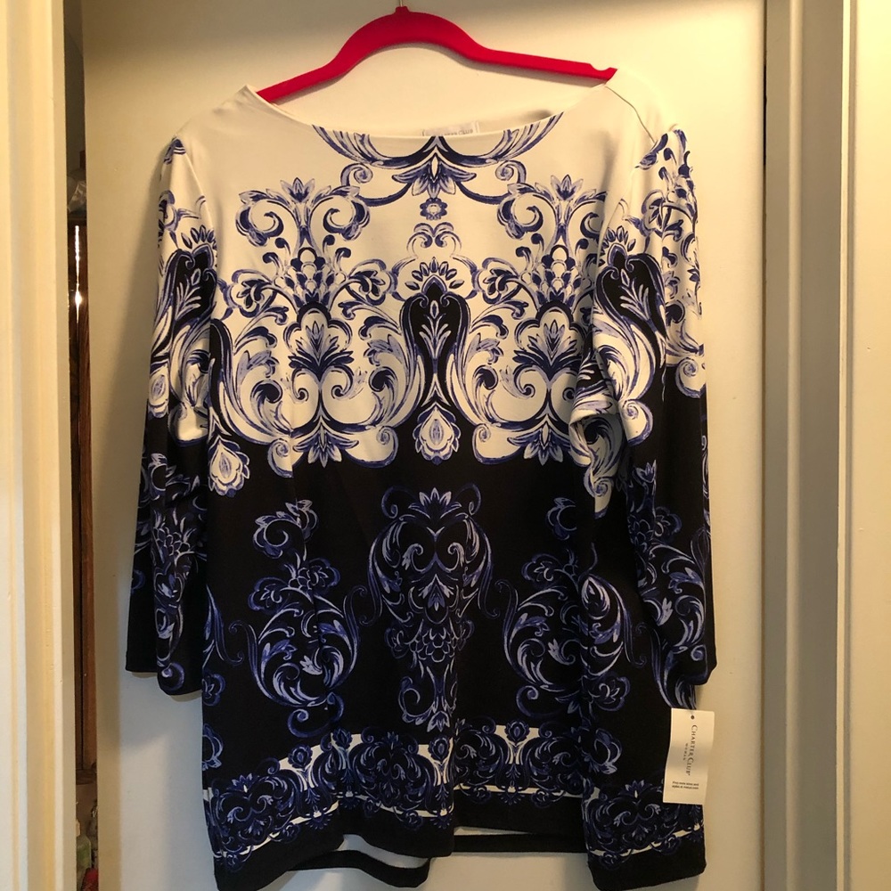 NWT Charter Club Blue/White 1X Blouse